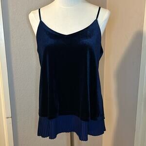 Olive + Rose blue velvet, sleeveless, tank, dressy, medium size